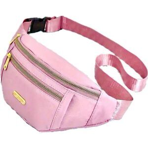 NWT Gorgeous Pink Nylon Sling Bag Fanny Pack with double gold zipper
